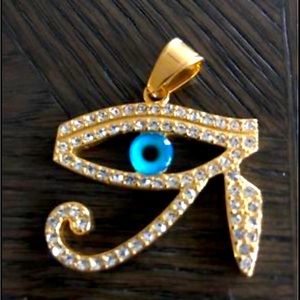 Egyptian Eye Gold Pendant with 27” gold stainless chain
